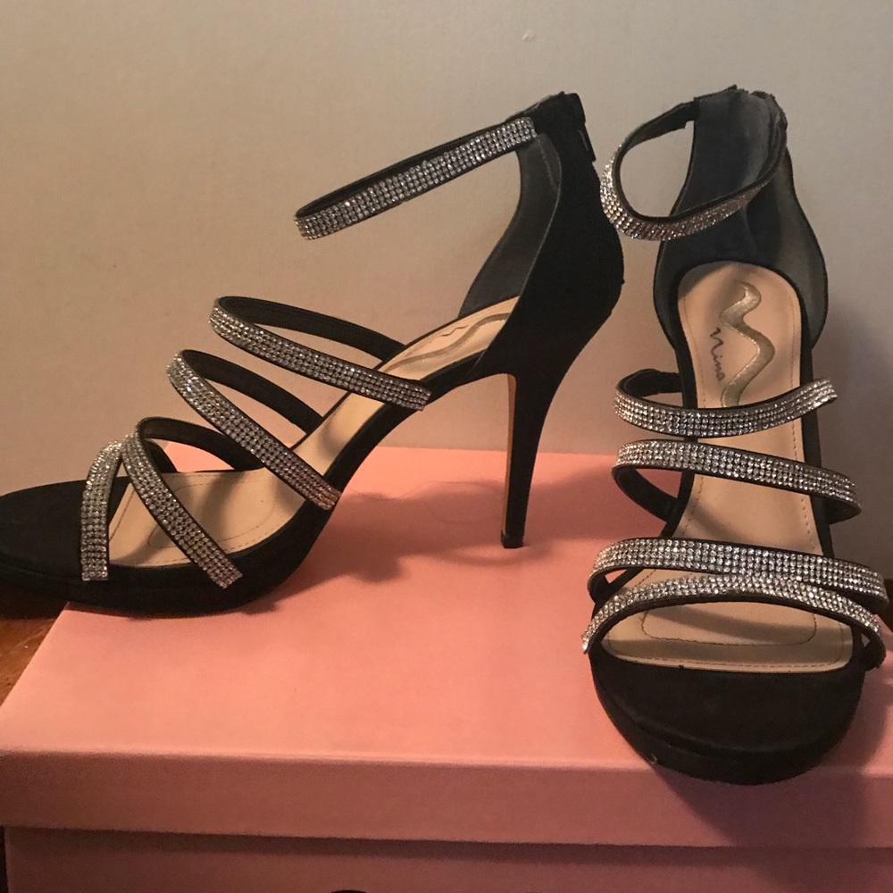 Black rhinestones heels